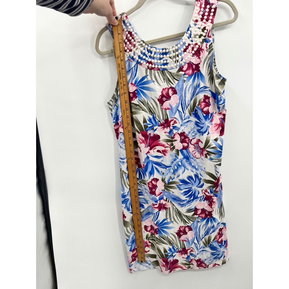 Tommy Bahama Tropical Floral Hibiscus Sleeveless Shift Tank Dress Pink Blue M - Picture 8 of 8